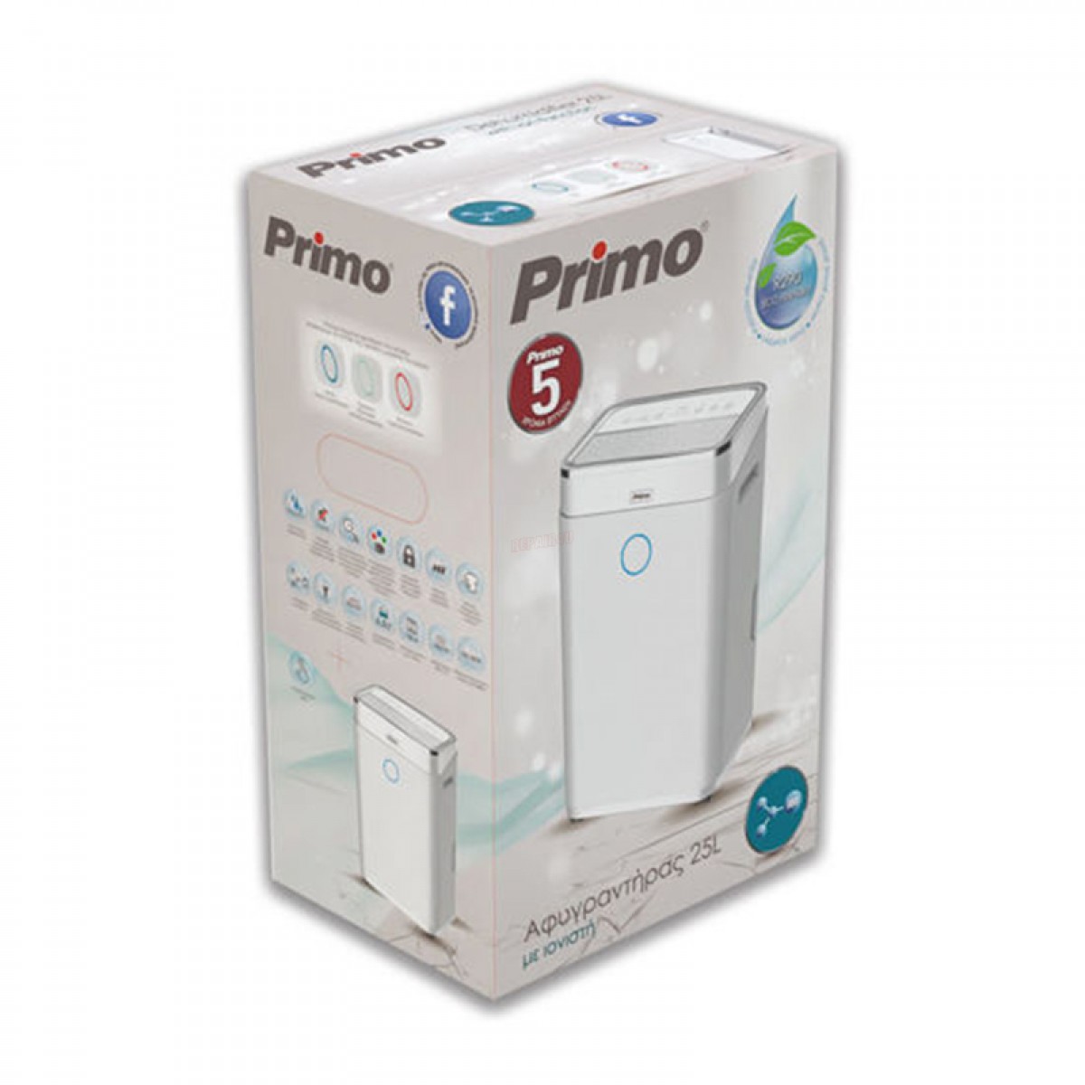 Αφυγραντήρας PRDH-45008i Primo 25lt Ηλεκτρονικός R290 με Με Χρωματική Ένδειξη Υγρασίας & Ιονιστή & Φίλτρο Διπλής Δράσης Λευκός Οικιακές Συσκευές