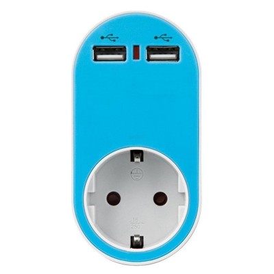 Αντάπτορας Ασφαλείας Υπέρτασης με 2 Θύρες USB Ferrara Γαλάζιος