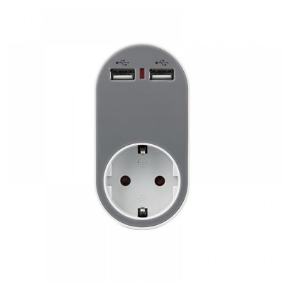 Αντάπτορας Ασφαλείας Υπέρτασης με 2 Θύρες USB Ferrara Γκρι 