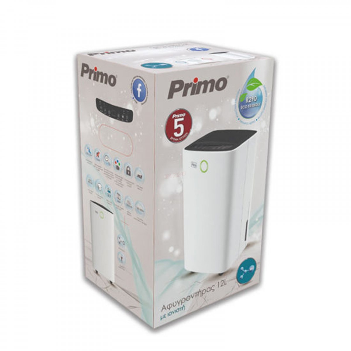 Αφυγραντήρας PRDH-45003i Primo 12lt Ηλεκτρονικός R290 με Χρωματική Ένδειξη Υγρασίας & Ιονιστή & Φίλτρο Ενεργού Άνθρακα Λευκός Οικιακές Συσκευές