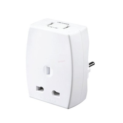 Αντάπτορας Πρίζας Ταξιδιού UK ΣΟΥΚΟ + 2XUSB Λευκός 