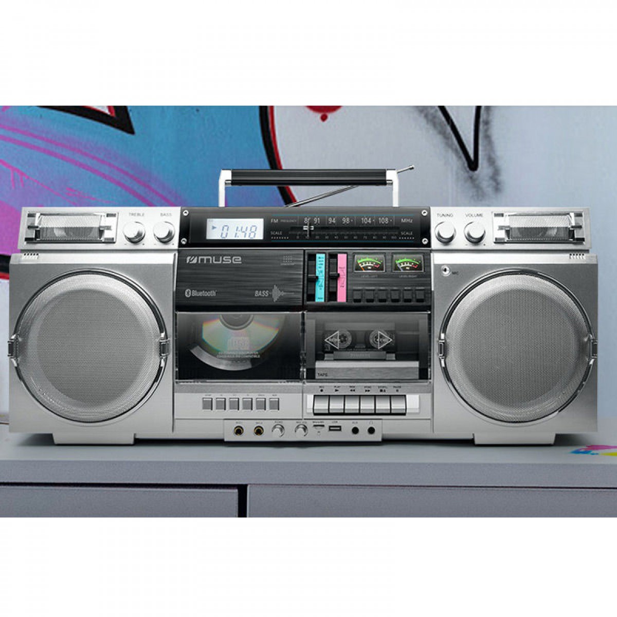 Ραδιόκασετοφωνο Cd-Player Bluetooth M-380GBS MUSE Ασημί Μικροσυσκευές