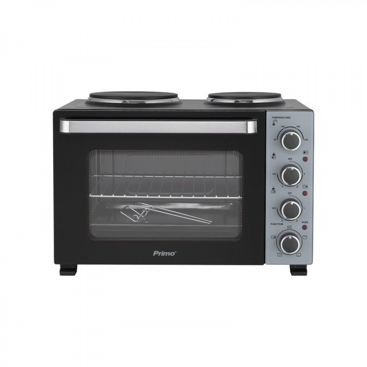 Ηλεκτρικό Φουρνάκι με 2 Εστίες PREO-40589 PRIMO 35lt 3000W Γυάλινη πρόσοψη Μαύρο/Ασημί Οικιακές Συσκευές
