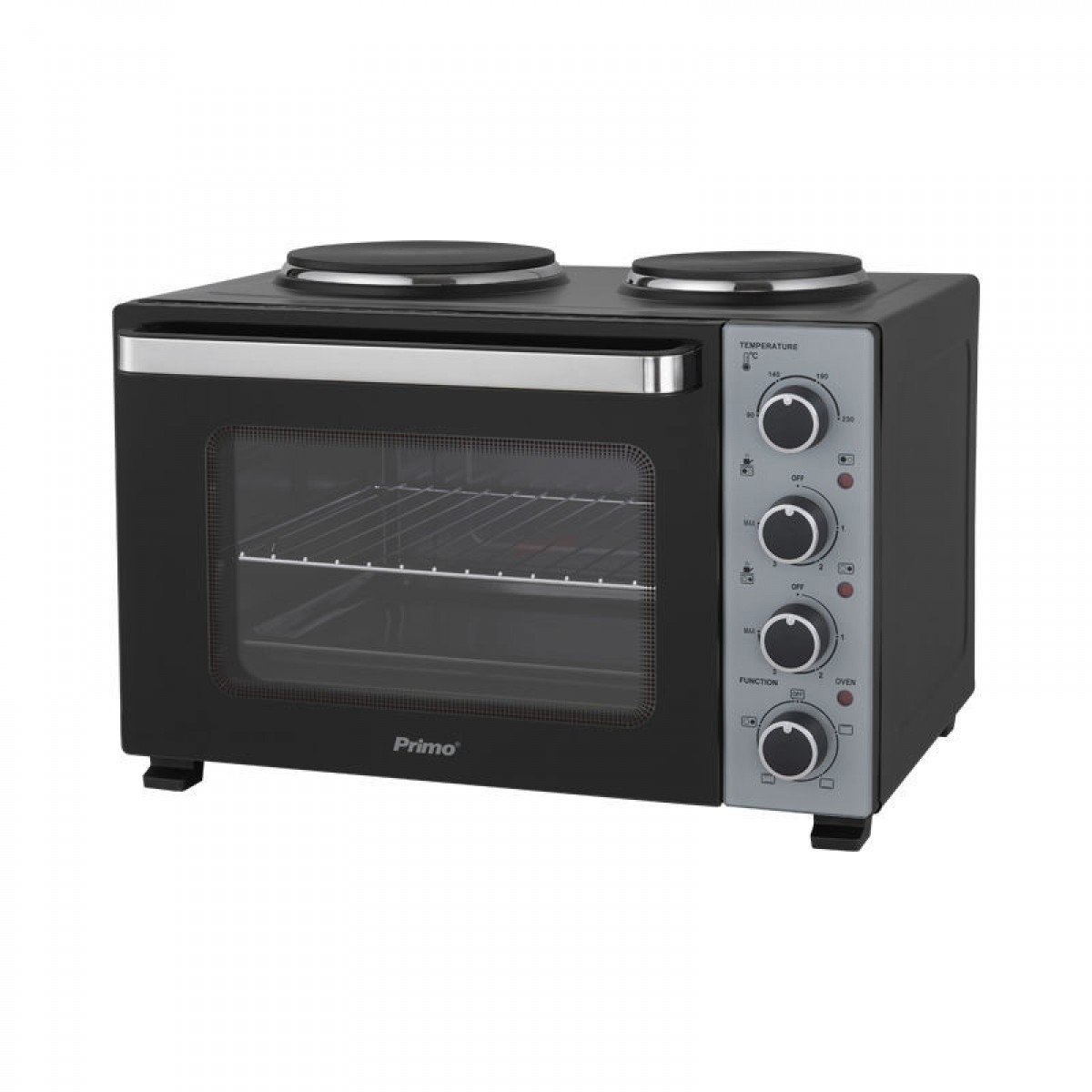 Ηλεκτρικό Φουρνάκι με 2 Εστίες PREO-40589 PRIMO 35lt 3000W Γυάλινη πρόσοψη Μαύρο/Ασημί Οικιακές Συσκευές