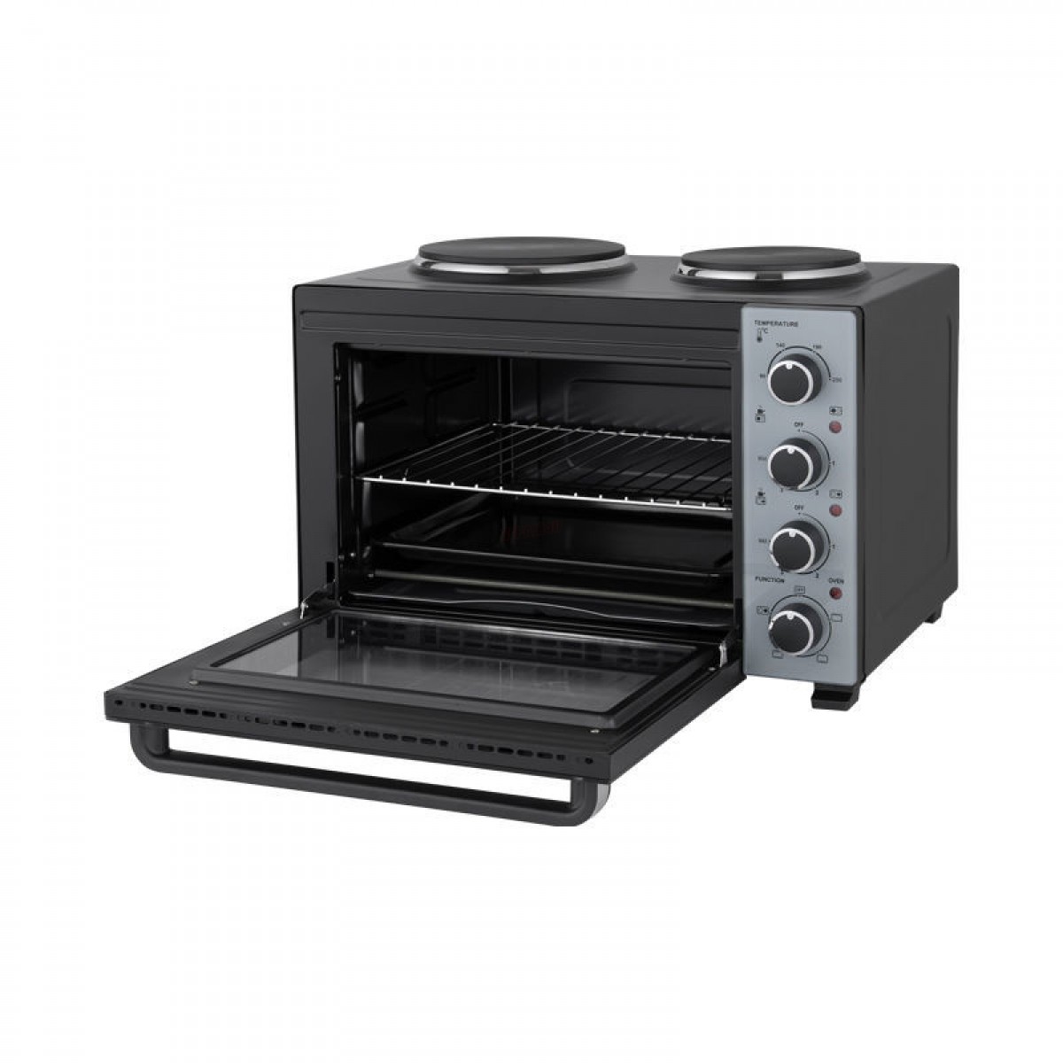 Ηλεκτρικό Φουρνάκι με 2 Εστίες PREO-40589 PRIMO 35lt 3000W Γυάλινη πρόσοψη Μαύρο/Ασημί Οικιακές Συσκευές