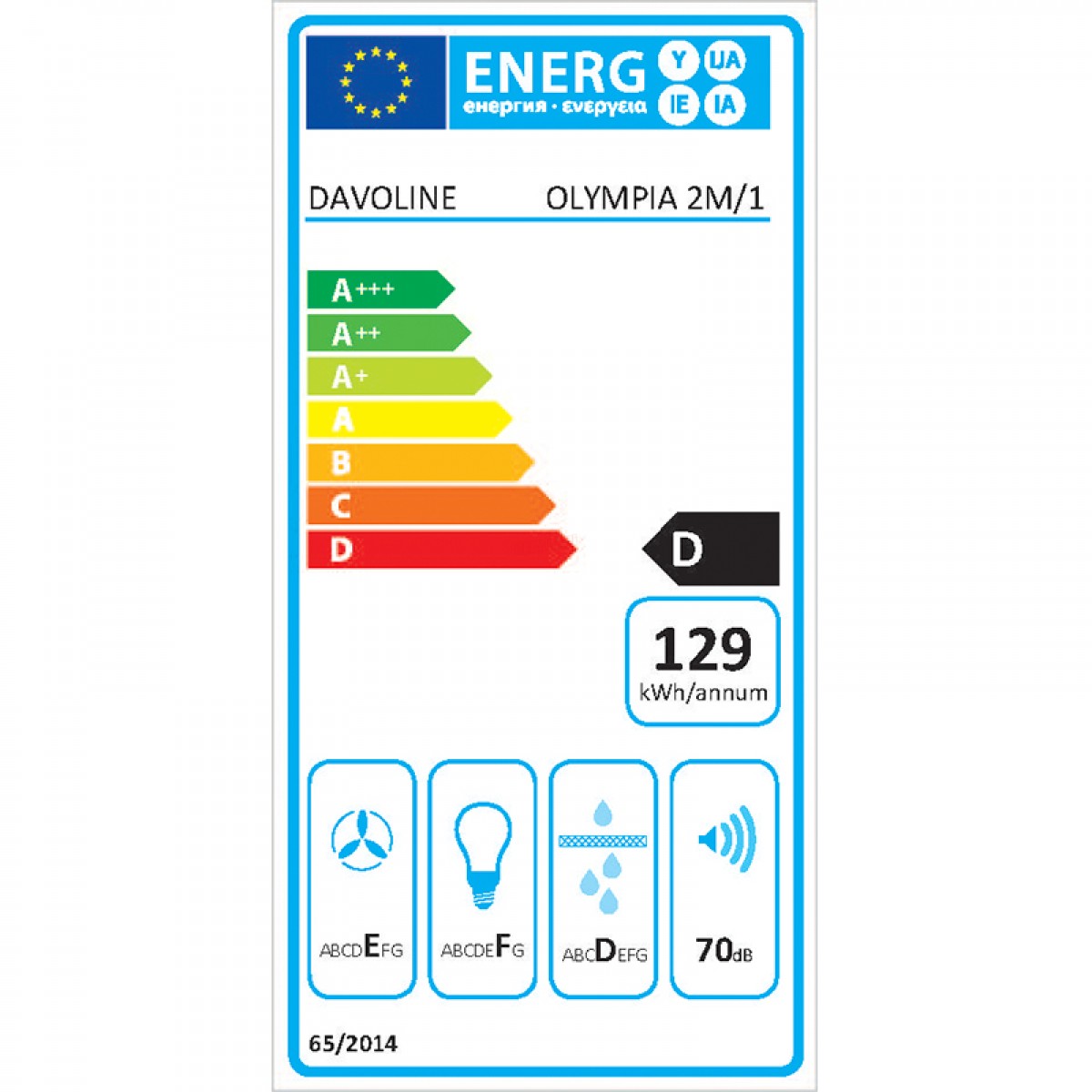 Απορροφητήρας Ελεύθερος Davoline Olympia 275 LUX WH 2M/1 75cm Λευκός Οικιακές Συσκευές