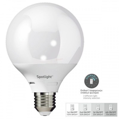 Λάμπα LED Γλόμπος Ε27 10W 3000Κ Θερμό Λευκό Switch Dimmable με 4 Επιλογές Εντάσεων Φωτισμού