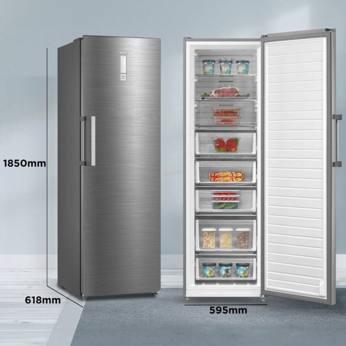 Καταψύκτης Όρθιος Midea MDRU385MTE46 272Lt Inox Οικιακές Συσκευές