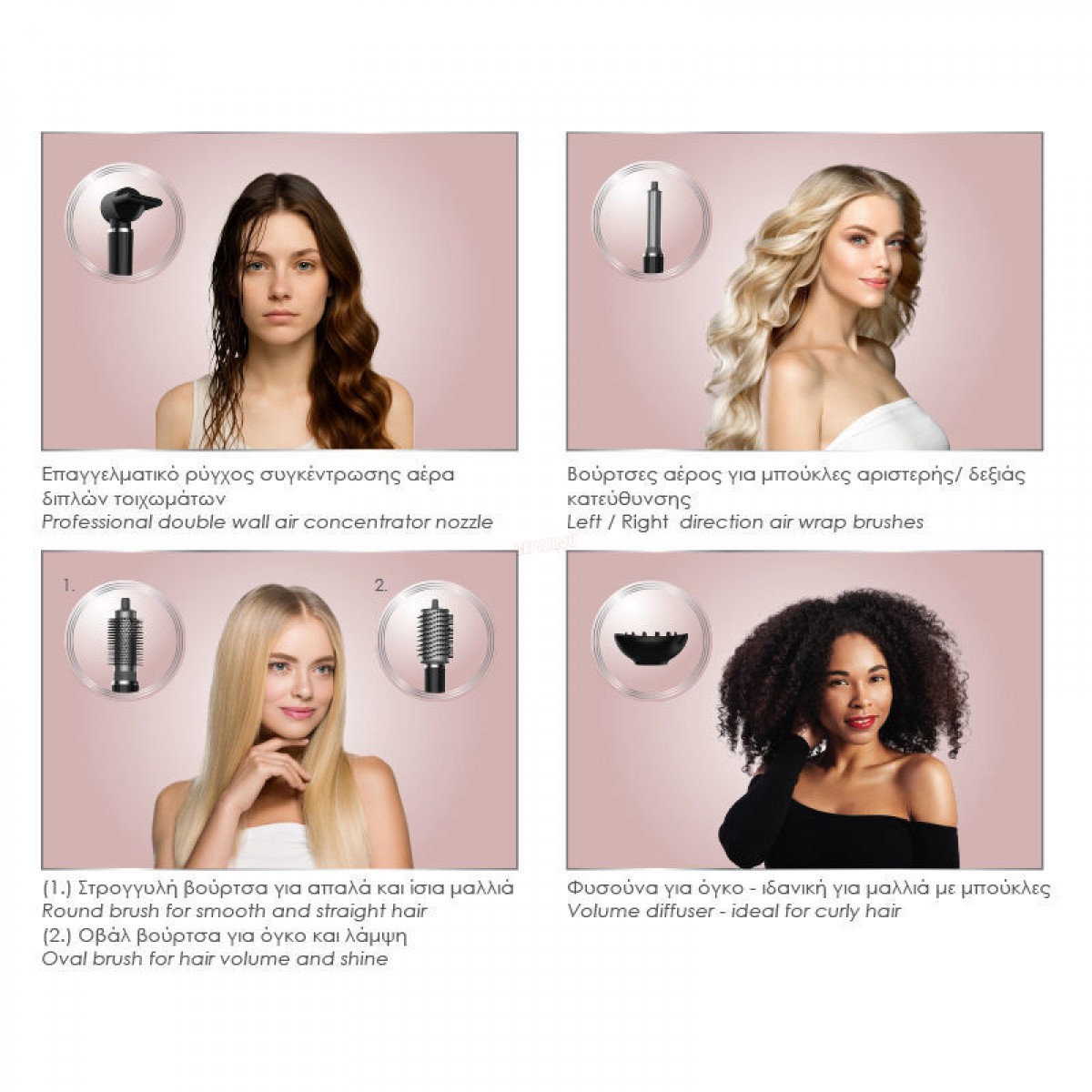Multi Styler Primo THEA PRHS-40535 8 σε 1 Ηλεκτρική Βούρτσα με Αέρα για Μπούκλες και Ίσιωμα 1500W Μικροσυσκευές