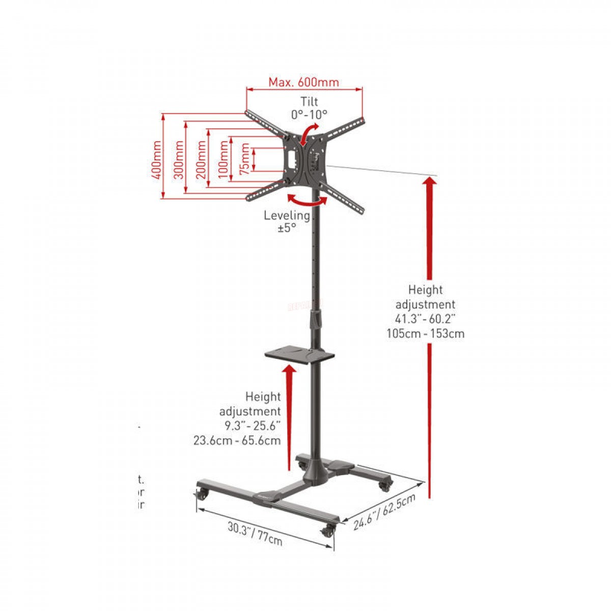 Βάση Τηλεόρασης Δαπέδου SW411H Barkan 13" - 83" με Κλίση και Ροδάκια Ηλεκτρολογικός Εξοπλισμός