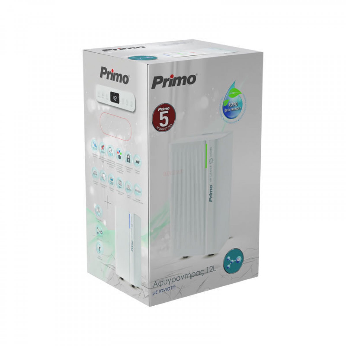 Αφυγραντήρας PRDH-45003i Primo 12lt Ηλεκτρονικός R290 με Χρωματική Ένδειξη Υγρασίας & Ιονιστή & Φίλτρο Ενεργού Άνθρακα Λευκός Οικιακές Συσκευές