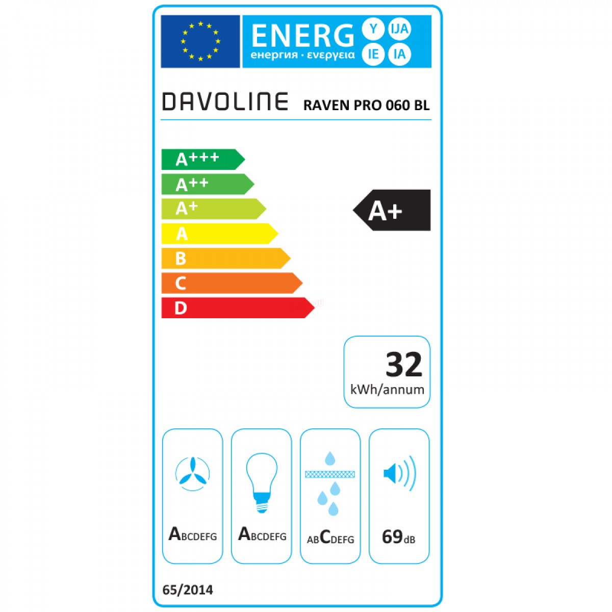Απορροφητήρας Καμινάδα Davoline Raven Pro BL 60cm Μαύρος Οικιακές Συσκευές